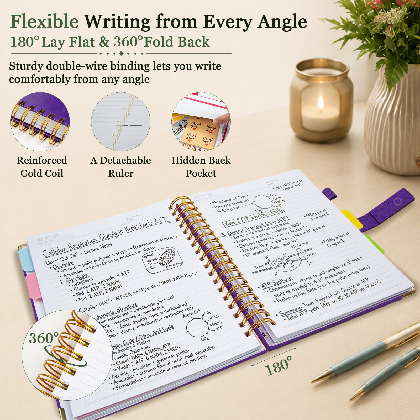 Cuaderno en espiral de 5 asignaturas con separadores de bolsillo, 20,3 x
