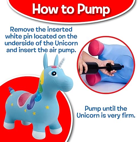Miniatura 6 de Small World Toys Gertie - Caballo de unicornio hinchable, animales hinchables para niños pequeños de 1 a 3 años, juguete inflable de salto con