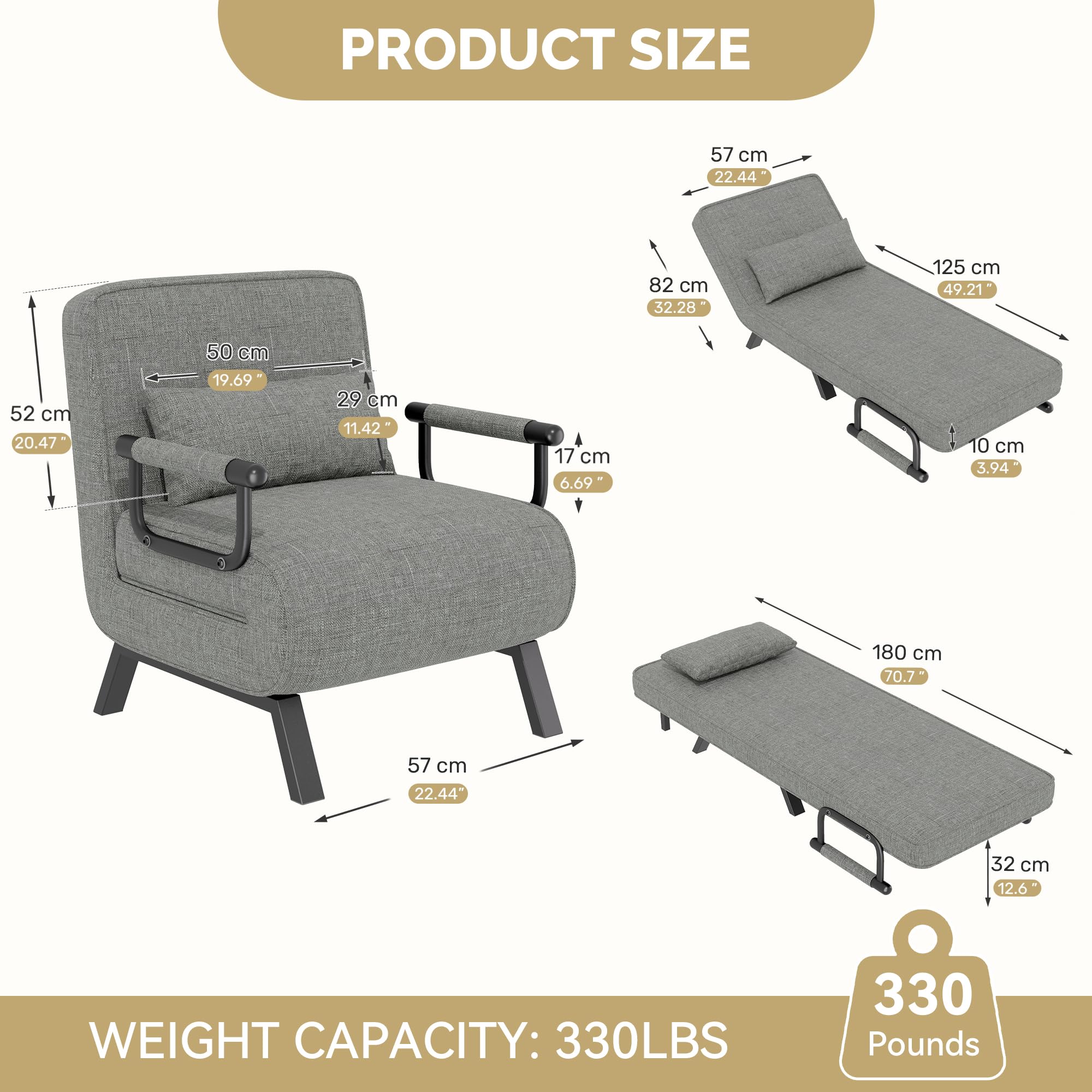 Hawthyhome Sillón Cama 4 en 1, sofá Cama, Cama para Invitados Que Ahorra Espacio, sillón Relax con Respaldo Ajustable, Capacidad de Carga de 150 kg, Gris Oscuro