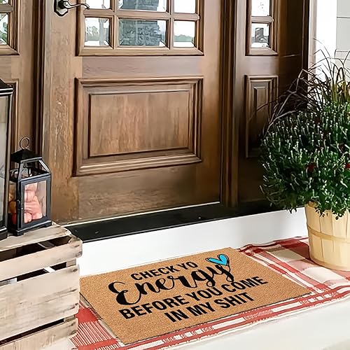 Miniatura 6 de Jec&Smis Tapete de bienvenida Check Ya Energy para puerta de entrada del hogar, divertido tapete de 30 x 18 pulgadas, 0.394 in de grosor, tapetes