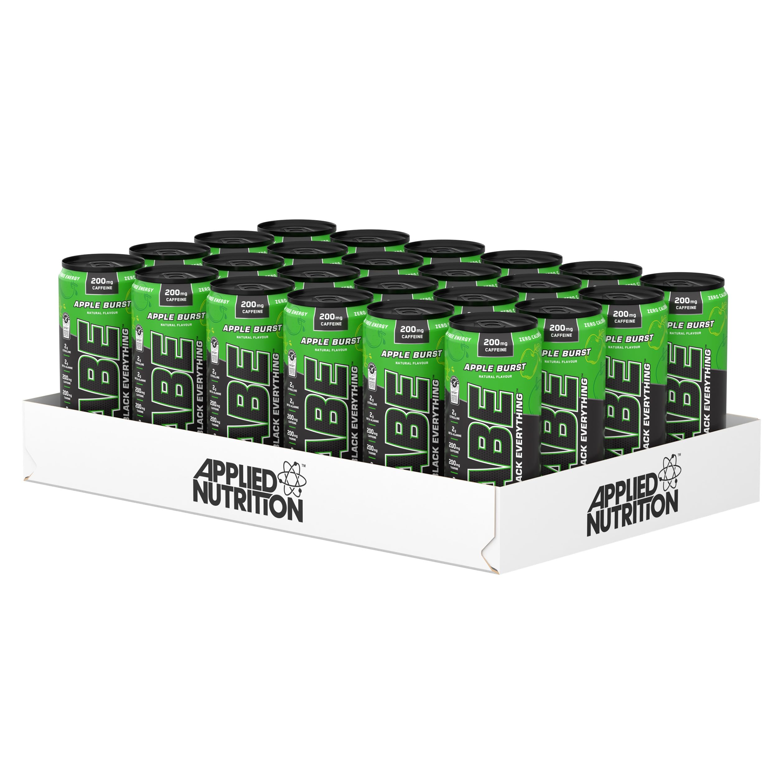 Applied NutritionABE Pre Workout Cans - All Black Everything Energy + Performance Drink, ABE Carbonated Beverage Sugar Free with Caffeine (Pack of 24 Cans x 330ml) (Apple & Elderflower)