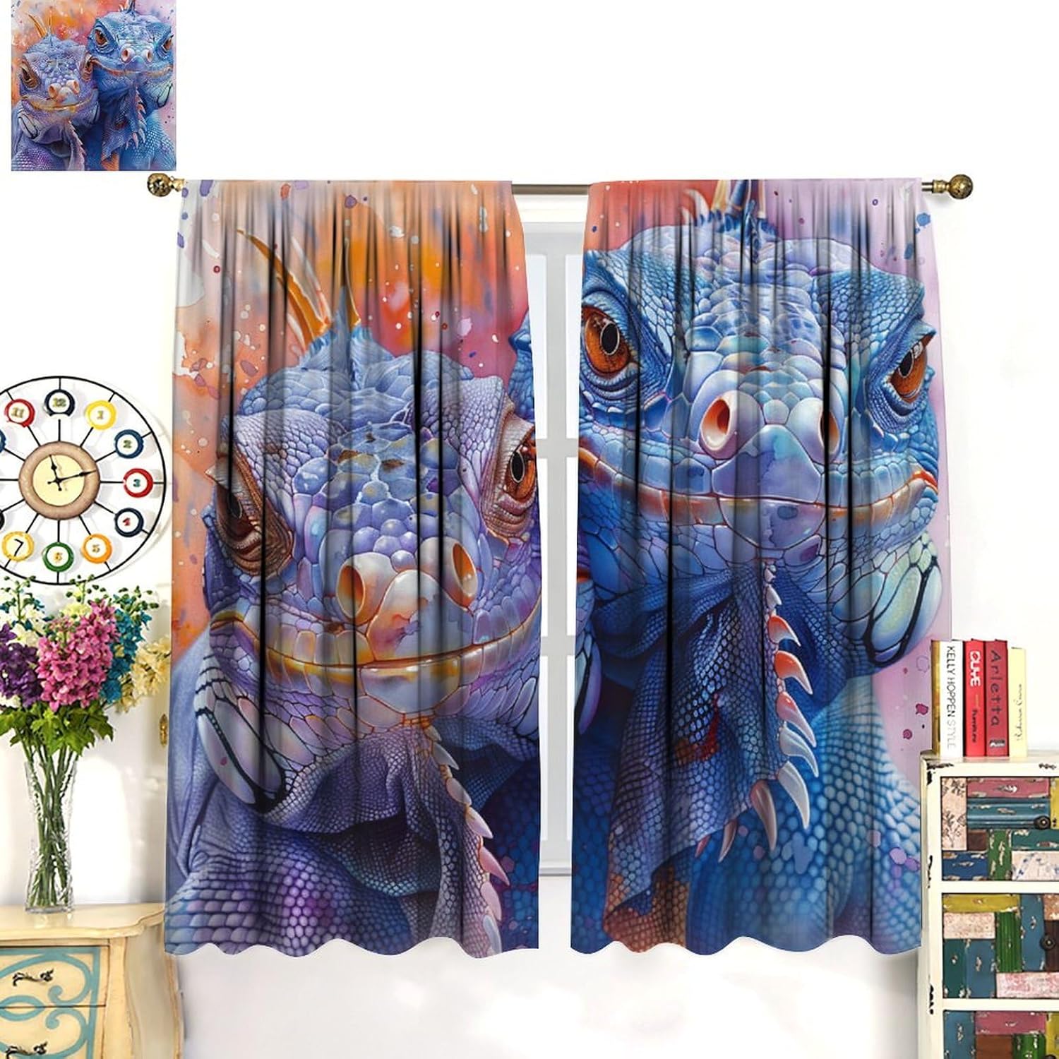 Funny Lizard Animal Blackout Curtains for Bedroom Living Room, Rod Pocket Tropical Wildlife Reptile Curtains Thermal Insulated Window Drapes 2 Panels, Each 21W x 54L