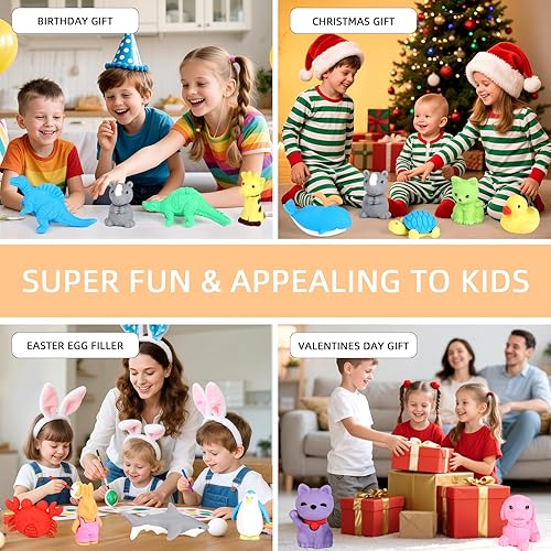 Miniatura 3 de URSKYTOUS 90 piezas de borradores de animales a granel, lindas mascotas de escritorio, rompecabezas para niños, borradores de rompecabezas para