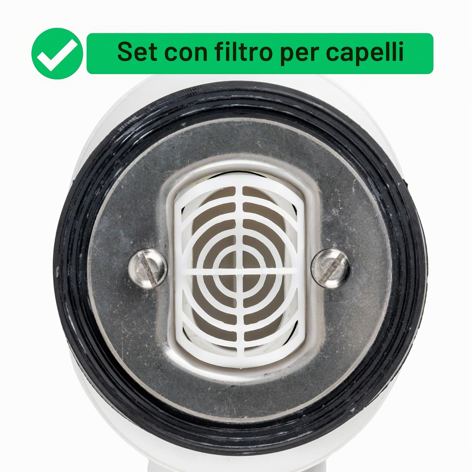 Set di copertura con filtro per capelli per scarico doccia, Ø 90 mm, compatibile con piletta Viega Domoplex, copertura in ABS ASA cromato, inserto filtro per capelli doccia, tappo di scarico doccia