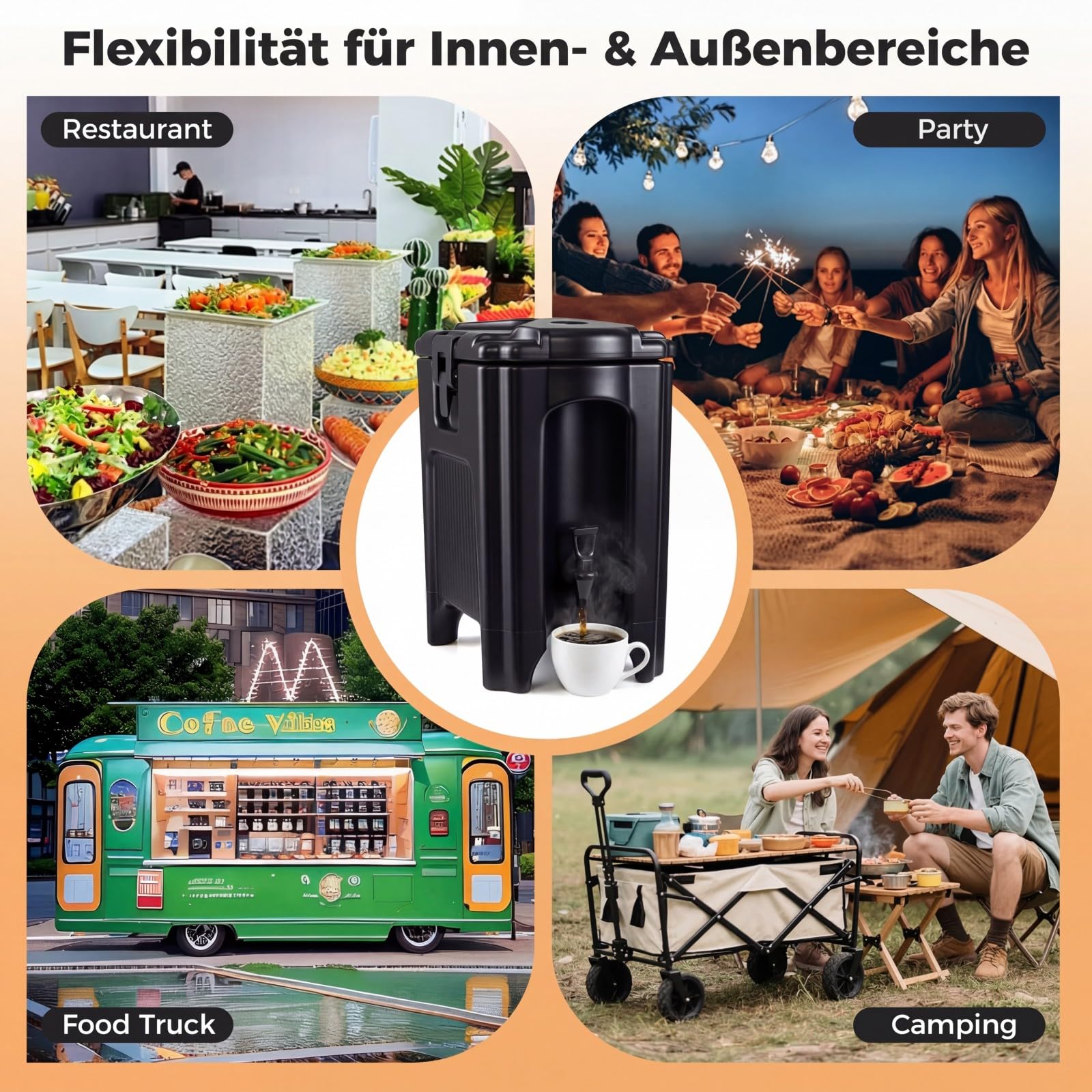 COSTWAY Getränkespender, lebensmittelechter 16,5 L Heiß- & Kaltgetränkespender, stapelbare Isolierkanne mit Zapfhahn für Kaffee, Tee & Saft, Heiß- & Kaltwasserbrunne für Restaurant, Café, Party