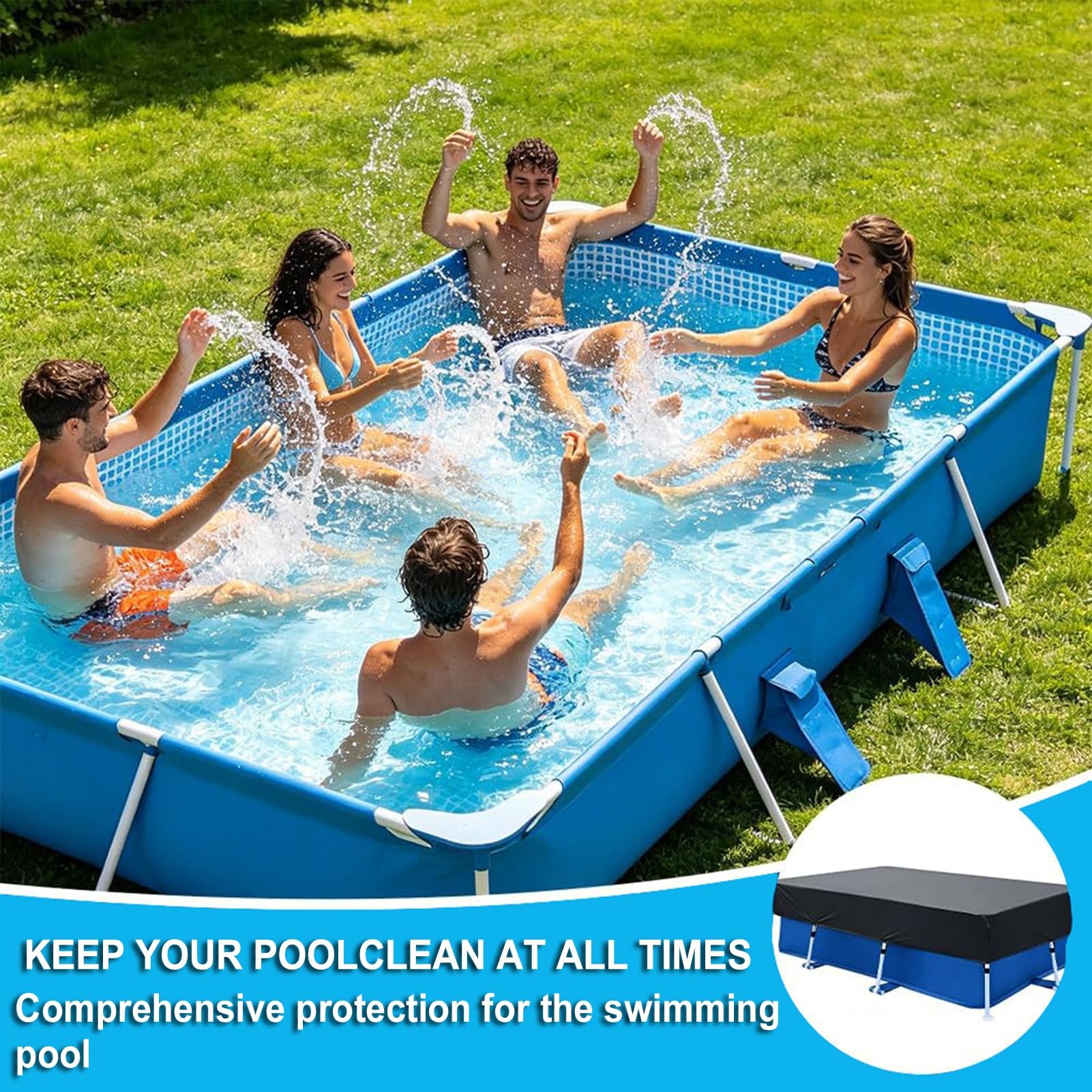 Bâche de Piscine Rectangulaire 225x150cm,bâche de Piscine d'été et d'hiver,Protège la Poussière/Les Feuilles/Le Vent/Le Soleil-Tissu Oxford 210D-Double Revêtement pour Protection de(300x205cm)