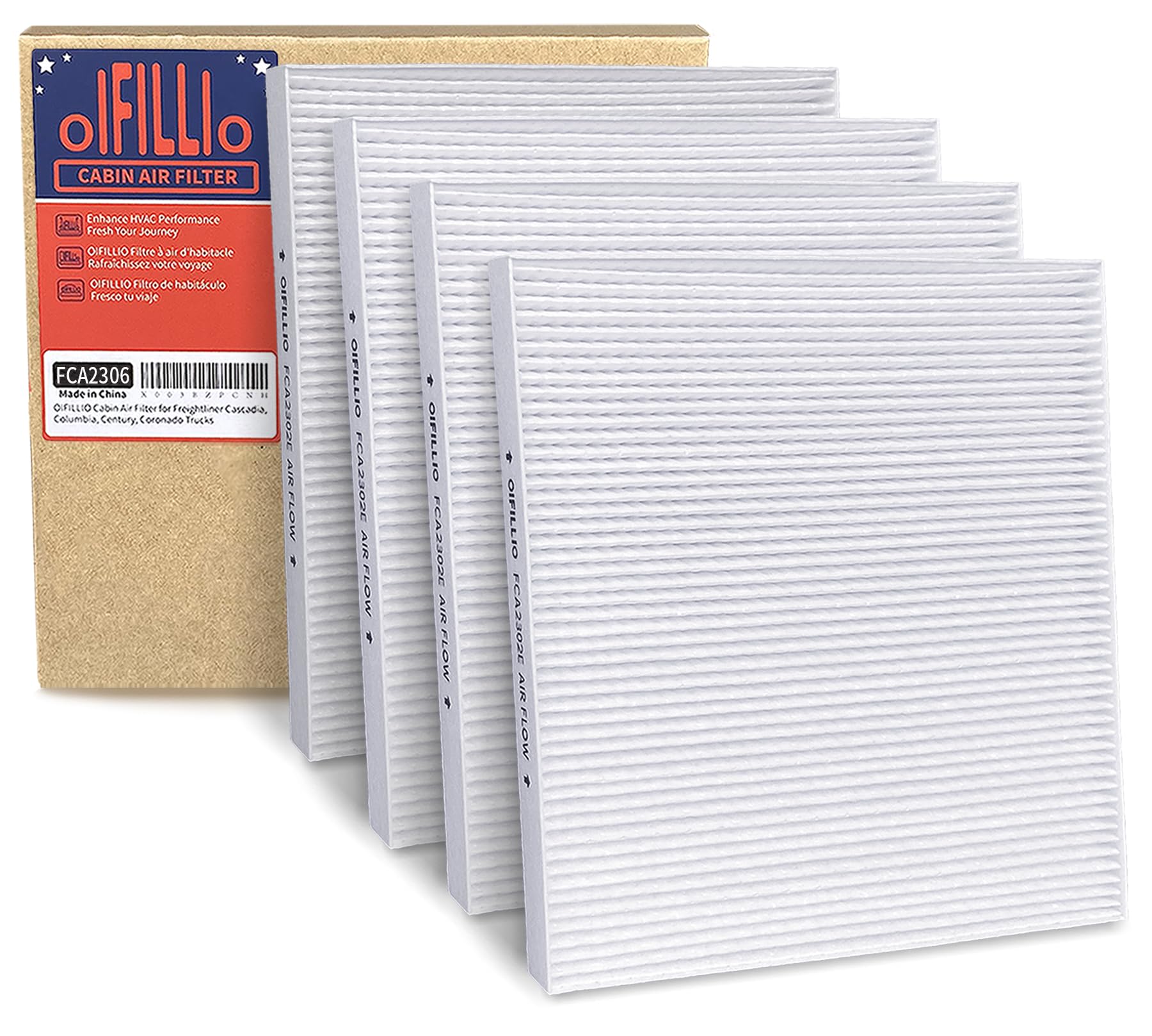 4pcs OIFILLIO Cabin Air Filter for Freightliner M2 108SD 114SD 122SD Trucks Replace ABP N10g 36000006, AF26427, PA5359, 49082, P614547, PA10188, OIFILLIO Filter FCA2306 Spongy Electrostatic Fiber