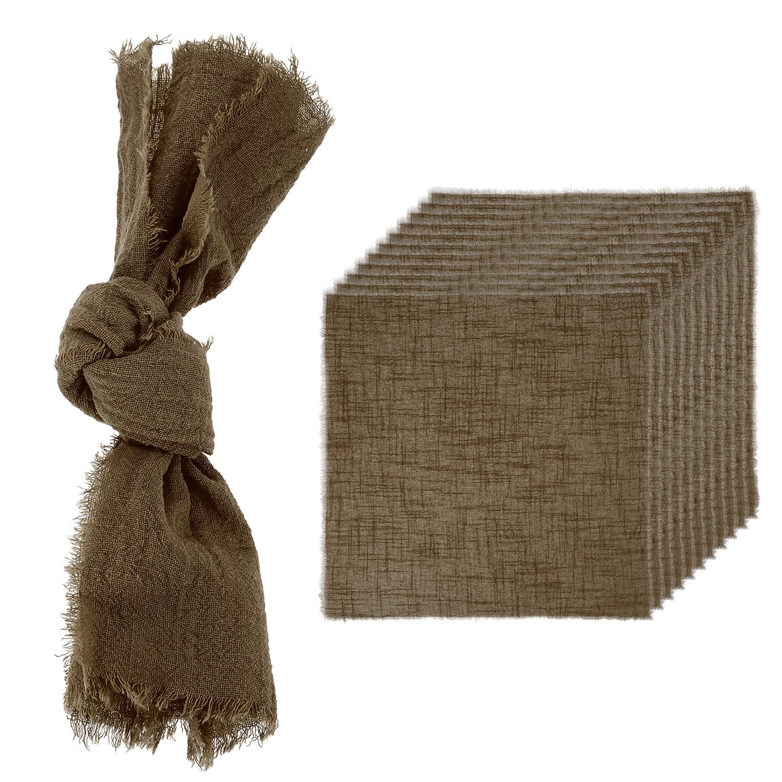 sourcing map 12Pcs Handmade Cloth Napkins, 16.5x16.5 Inch Cotton Napkins with Fringe Square Rustic Table Napkin for Wedding Party Dinner Table Decor Bridal Shower, Brown