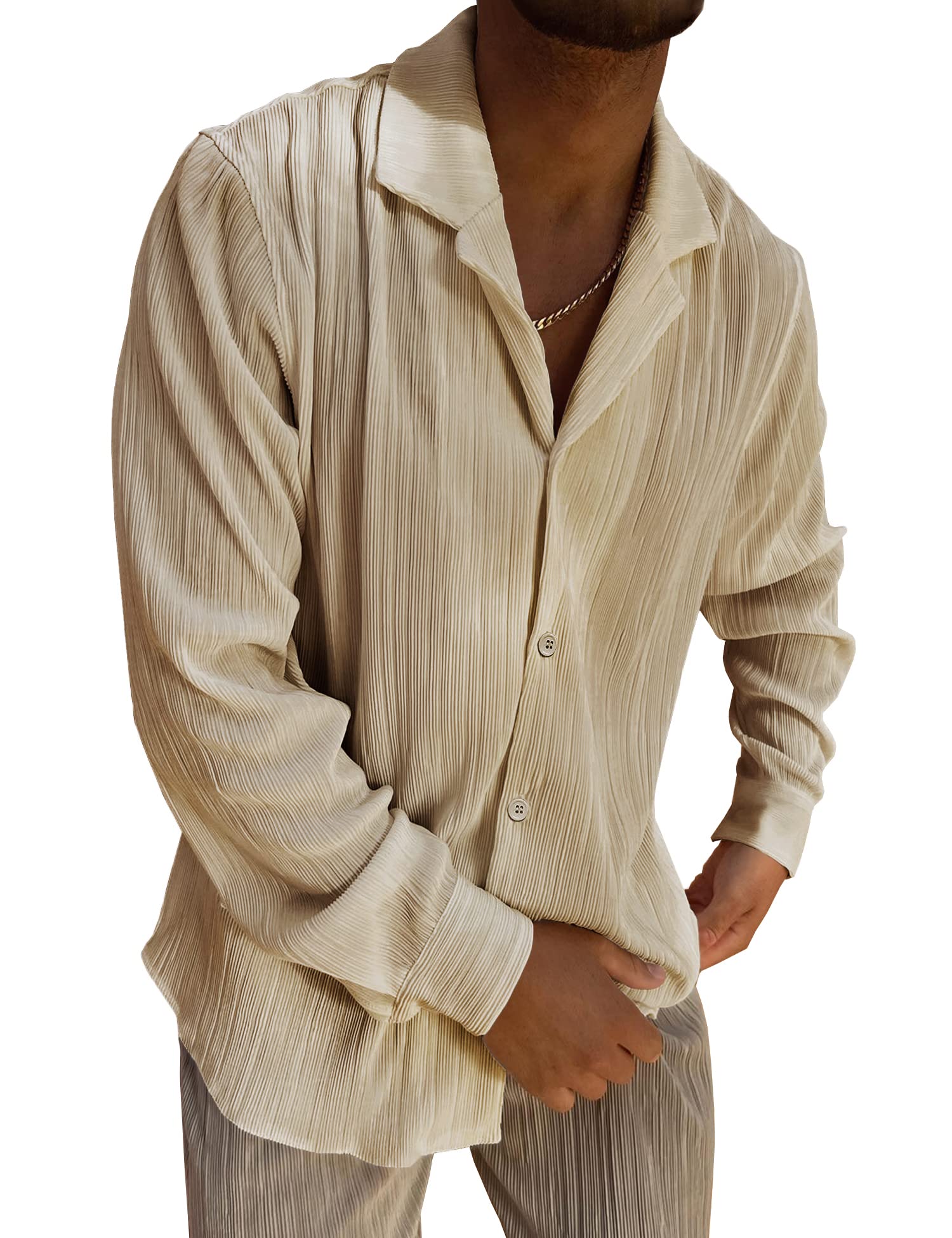 AstoSeuMen's Beach Shirts Long Sleeve Lightweight Vacation Beach Button Down Shirts