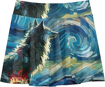 Toddler Tennis Skirts Wolf Starry Night Print Girls Shorts Athletic Skorts Cartoon Teen Cheer 7-8