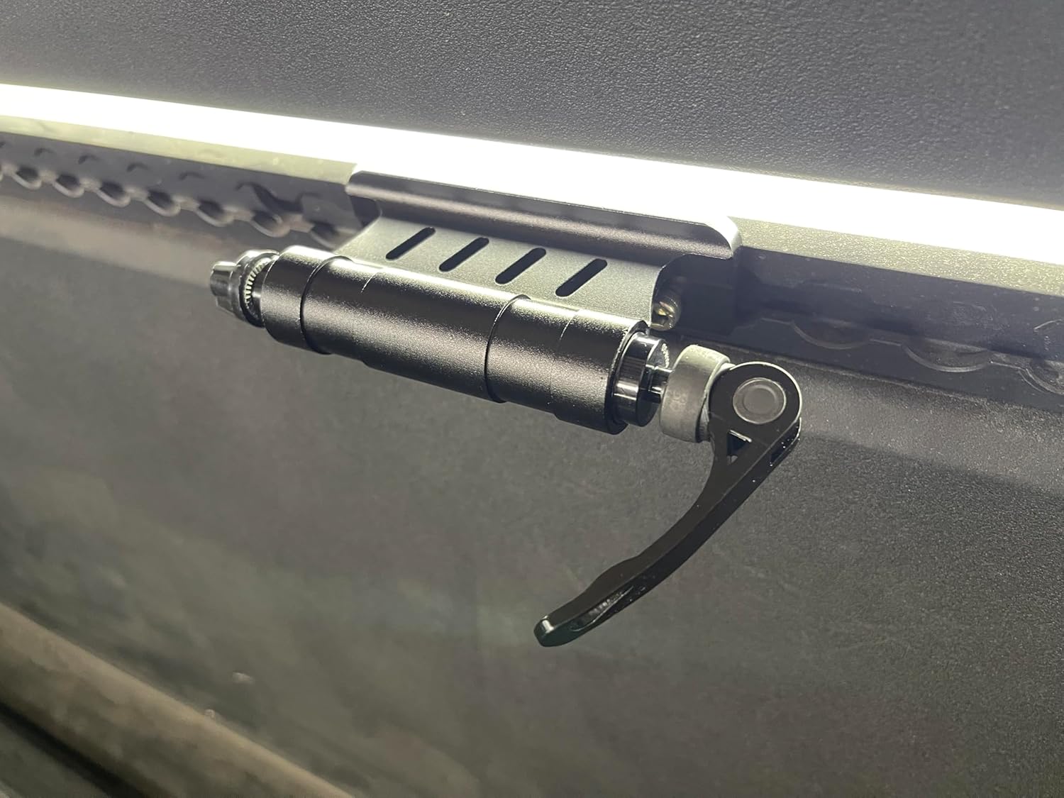 Bike Fork Mount for L-Track | Includes Axle Adapters & Quick Release Skewer | Compatible with Tesla Cybertruck, Trailer, or Cargo Van L-Track Rails | Optimized Solution for Bike Transport