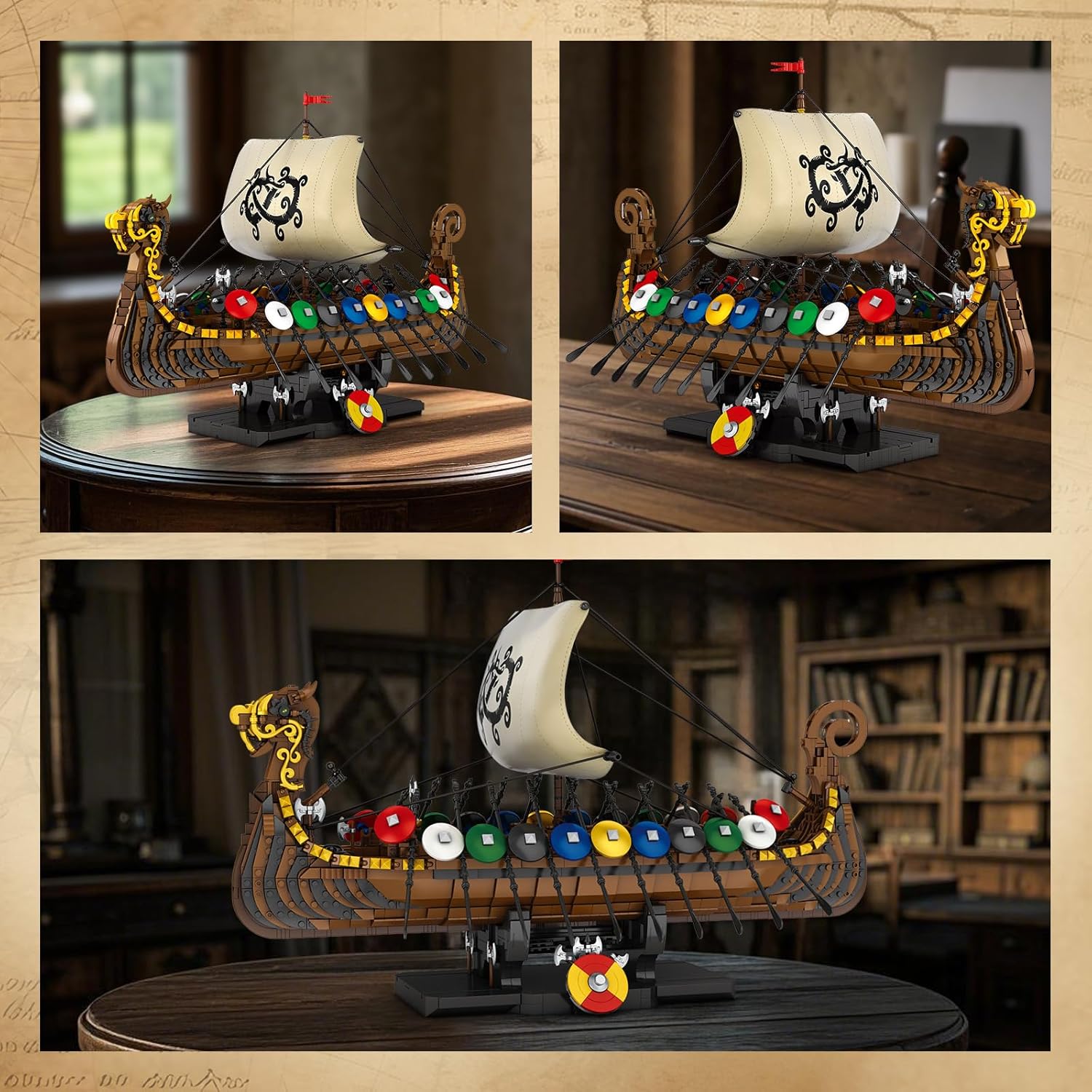 Reobrix Viking Pirate Ship Model Building Set,Medieval Viking Ship Kit with Flock Sails & Shields 66101,Gifts for Men Adults Teens,Viking Decor for Office Room,2547 PCS