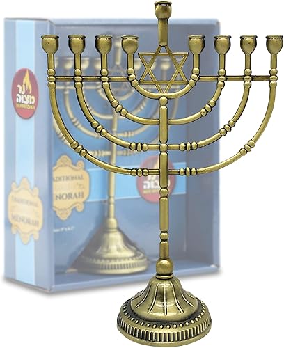 Miniatura 3 de Ner Mitzvah Vela tradicional de bronce Menorá - Velas de Janucá - 9 pulgadas de alto