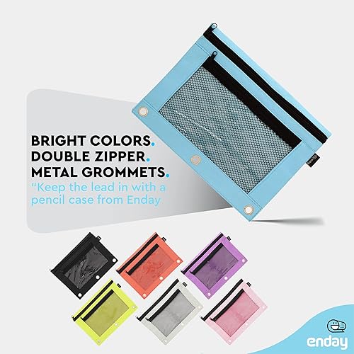 Miniatura 4 de Enday Estuche azul para carpetas de 3 anillos (paquete de 2) con cremallera, bolsa de 3 anillos para carpeta, estuche para lápices para carpeta,