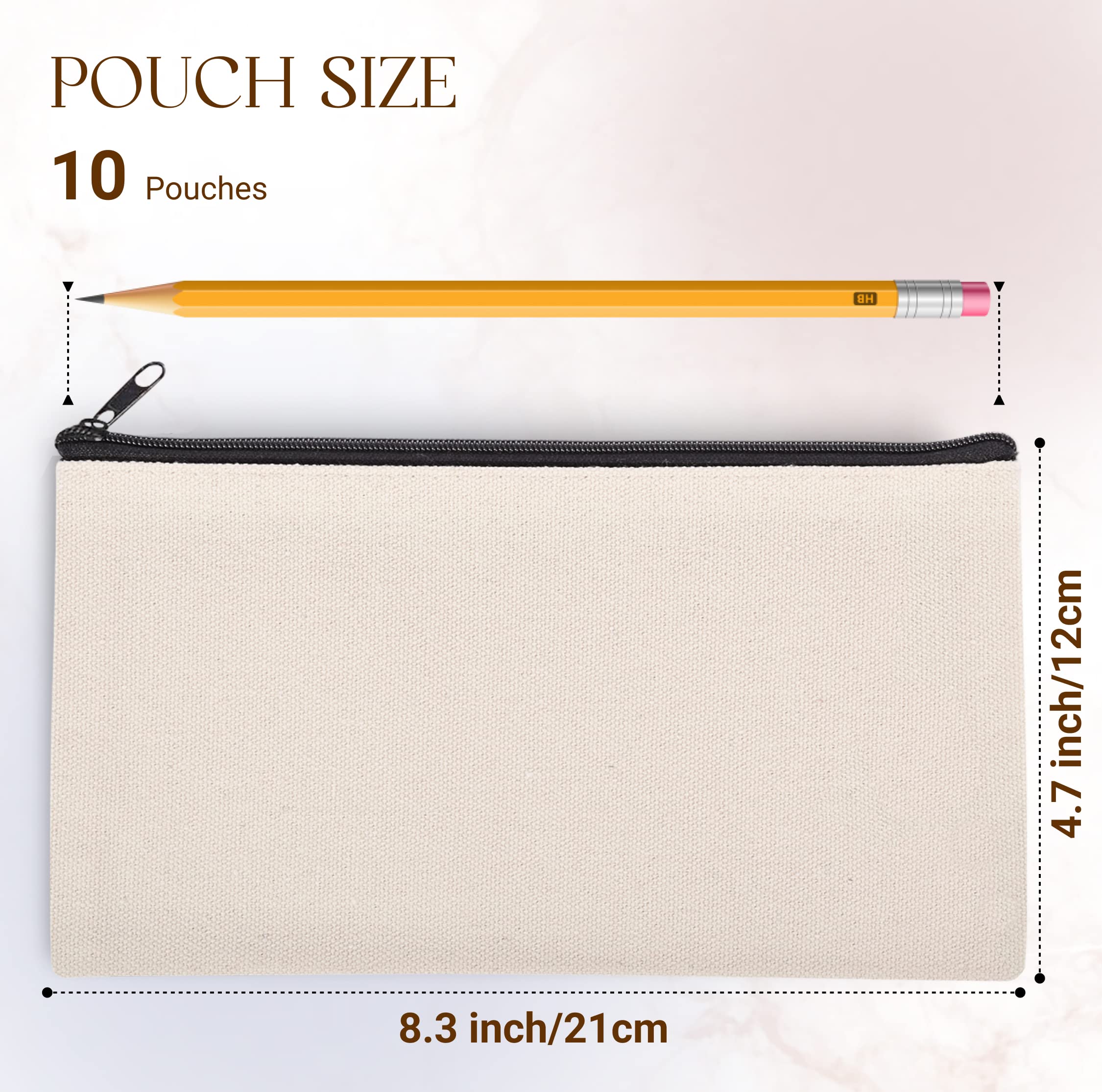 CRULEEN Canvas Pouch Pack of 10, 8.3x4.7 Inches Beige - Multipurpose Organization Bags for Stationary, Beauty Storage - Durable Canvas Makeup Bag Ideal for Crafting, DIY, HTV & Gifting, Beige, M, Regular