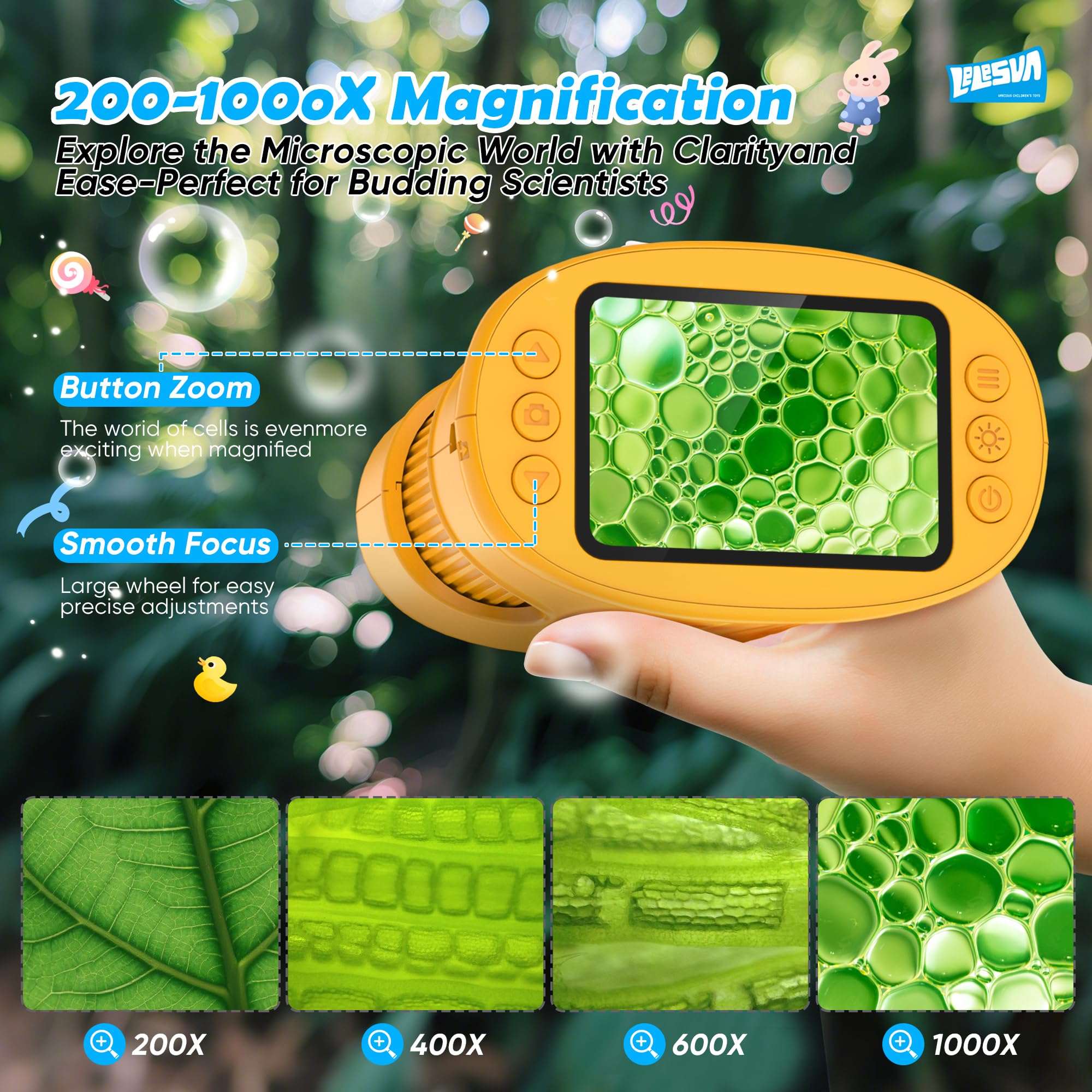 Microscopes 4K pour Enfants, Mini Microscope de Poche Portable 1000X, Jouets scientifiques éducatifs à Offrir aux Enfants de 4 à 6 Ans et de 8 à 12 Ans, étudiants, garçons et Filles - 2