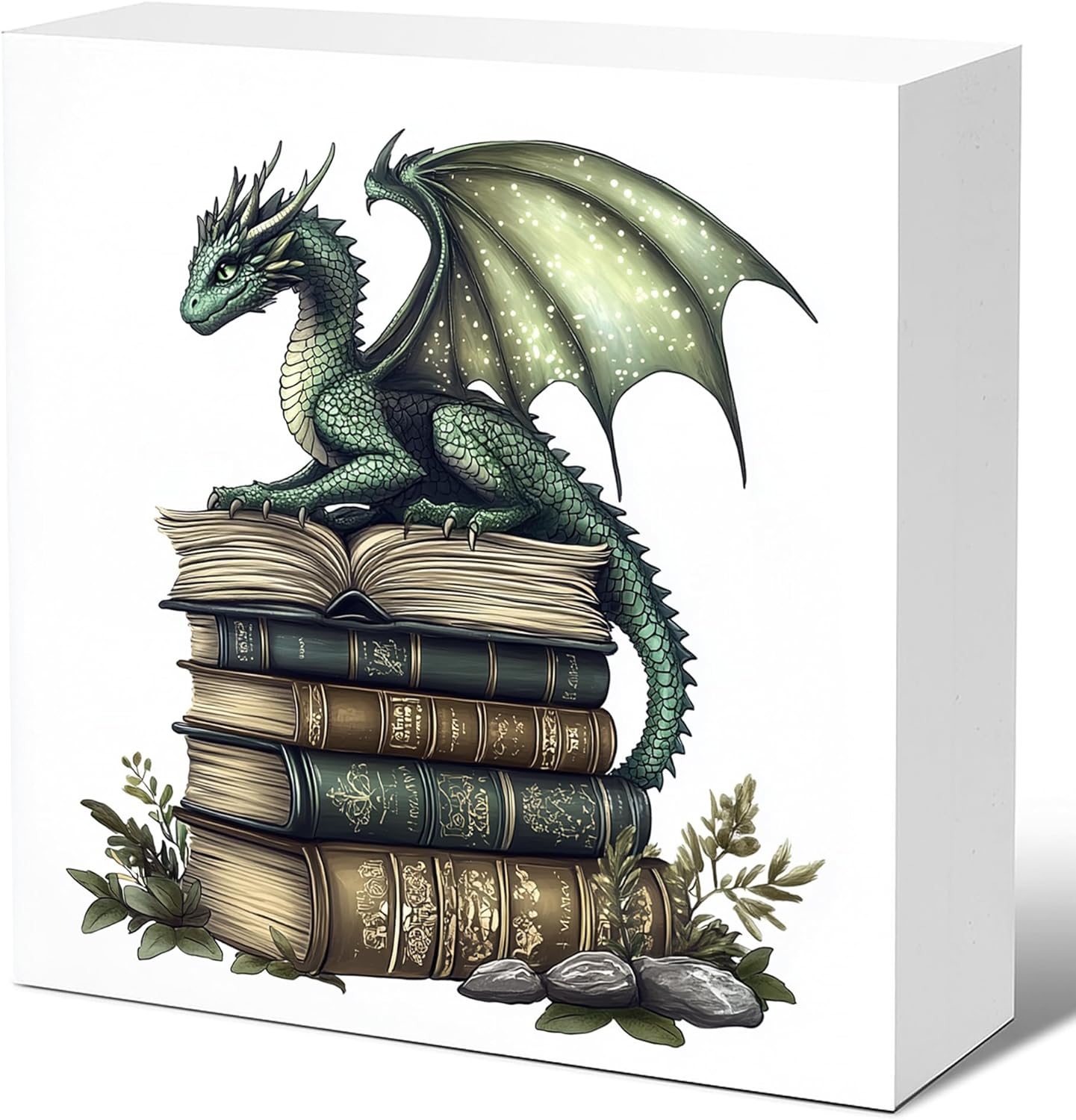 Green Book Dragon Desk Home Table Decor Sign,Book Lover Gifts For Women,Gifts For Books Lovers, Decor For Library Classroom Reading Nook Home Bedroom Living Room, 5x5 Inch