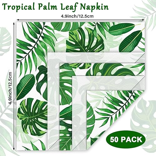 Miniatura 2 de 50 servilletas de hojas de palma tropicales desechables hawaianas Luau Aloha servilletas de papel decorativas de hojas verdes para baño, boda,