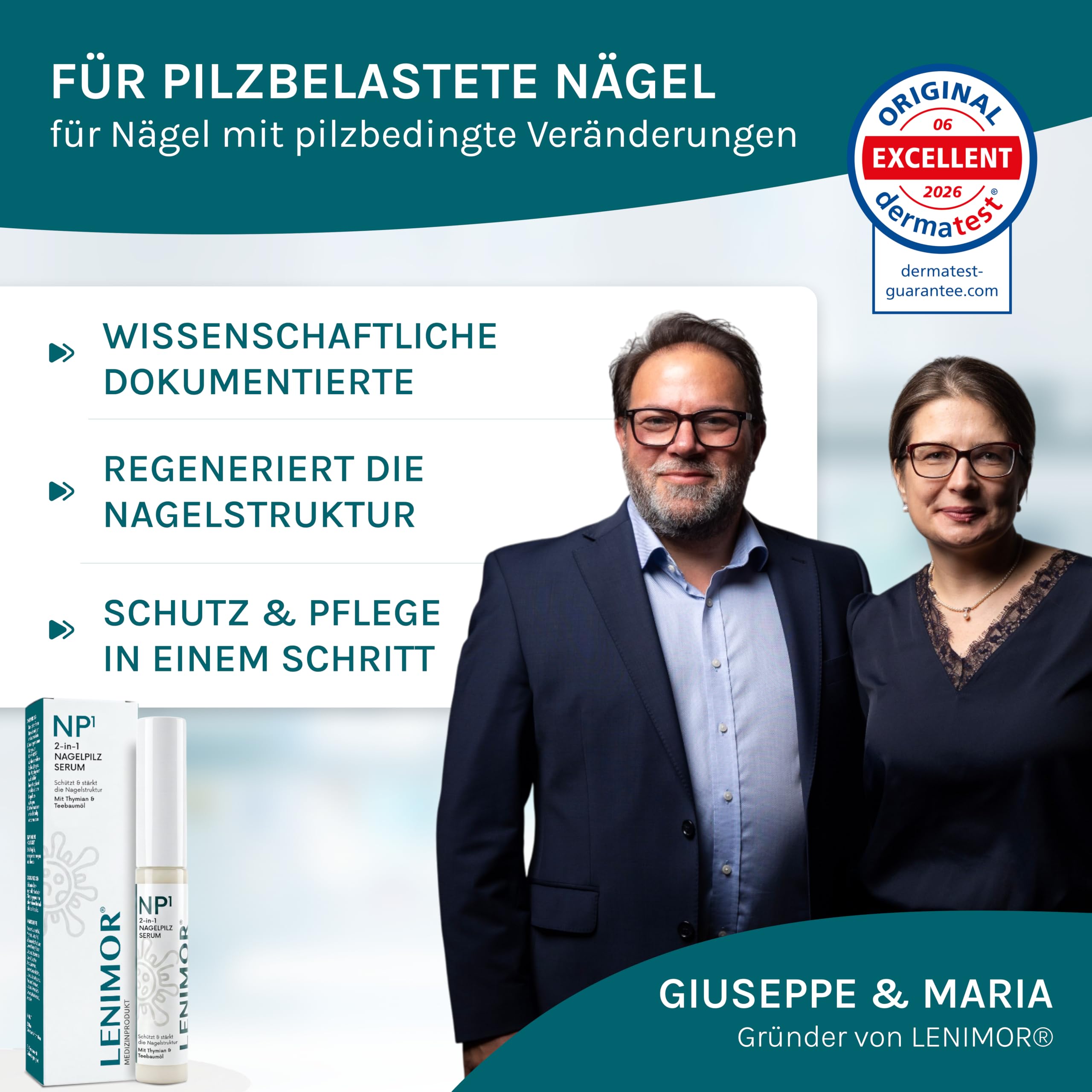 LENIMOR® NP1 | PREMIUM NAGELPILZ 2-in-1 für schöne & gesunde Nägel 10ml | CE-Medizinprodukt | Natürliche Formel mit Teebaumöl & Vitamin E | Nagelhärter | Made in Italy