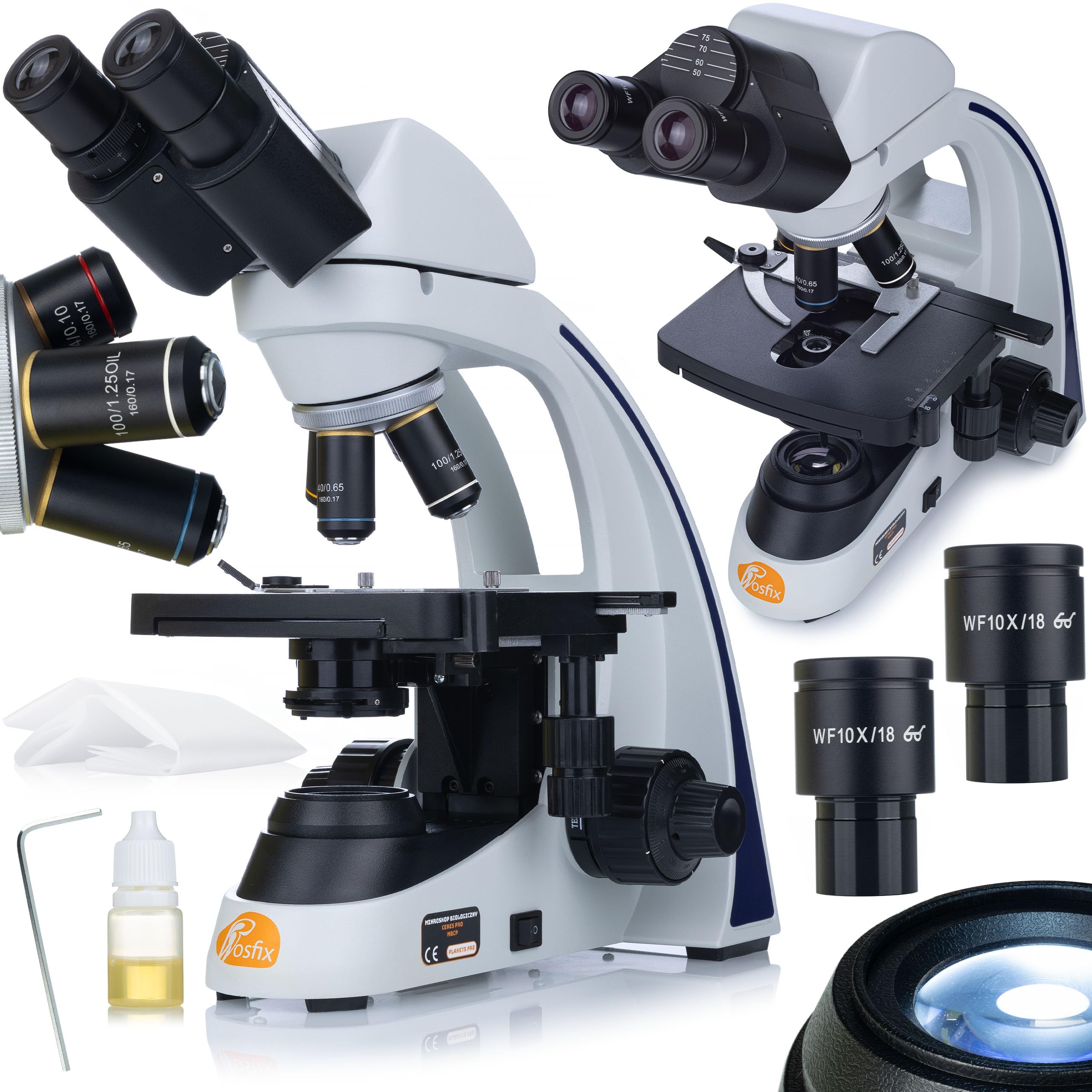 Rosfix Ceres Pro MBCP Microscopio biológico – Óptica planar WF10x, objetivos 4x–100x, LED 3W, cabeza binocular 30° | Investigación, Laboratorio, Educación | Microscopio profesional