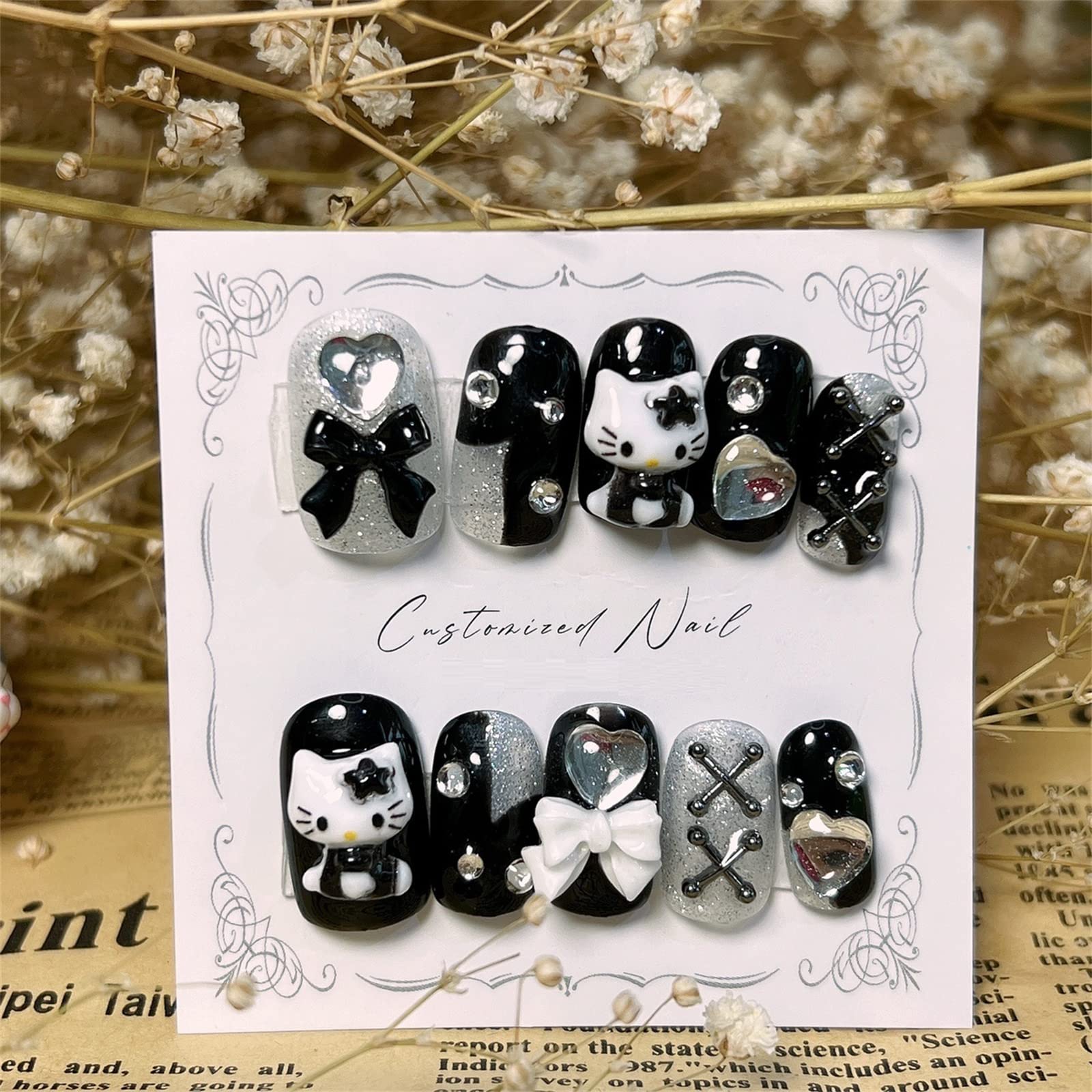 Bling Press on Nails, Unghie finte con finitura riutilizzabile di lusso, Nail Art fatta a mano con design di manicure con licenza (XL, A) (AL)