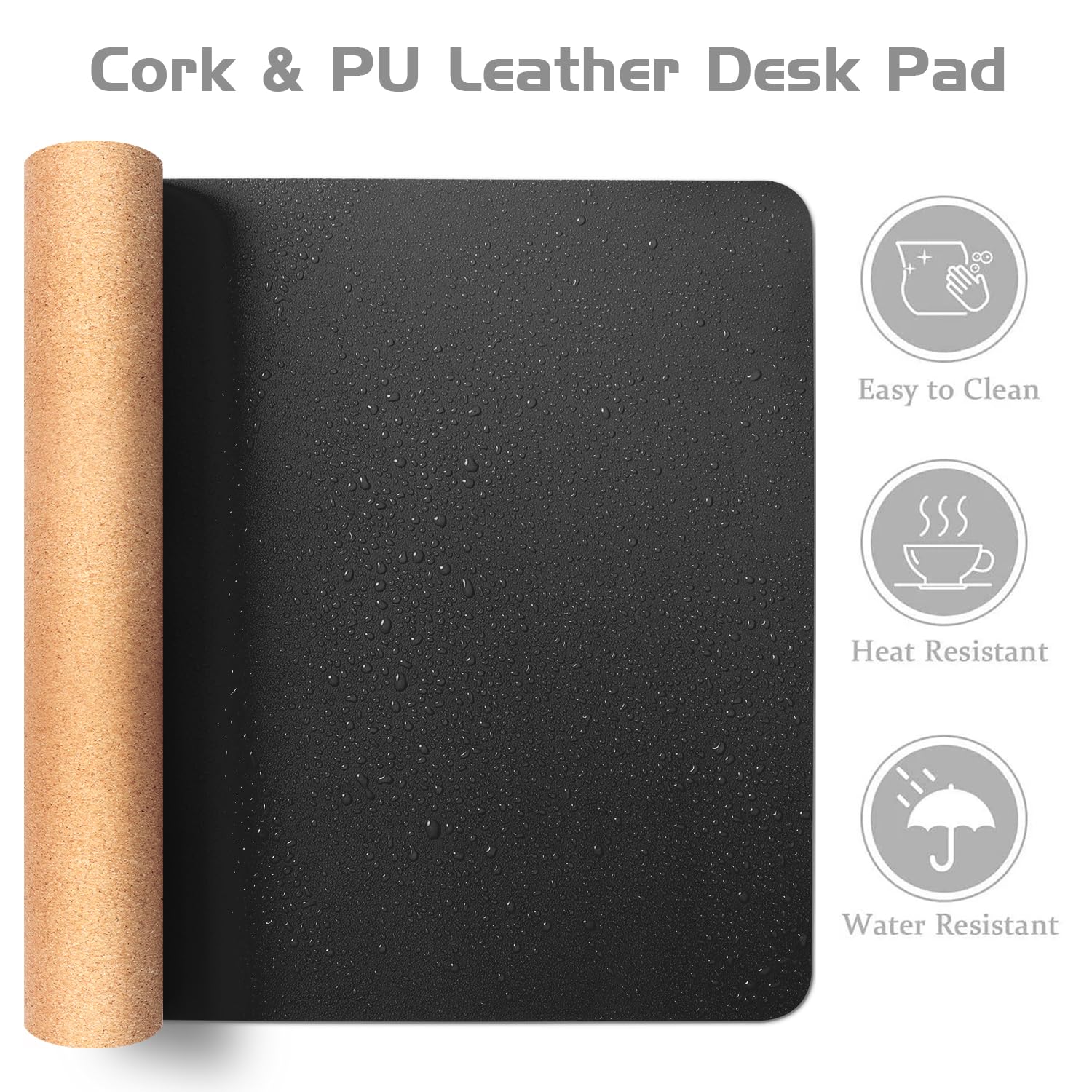 Aothia tapete escritorio,alfombrilla de escritorio de doble cara con corcho natural y cuero PU,alfombrilla ratón/protector escritorio,impermeable para oficina/hogar/decoración (Negro,65x35cm)