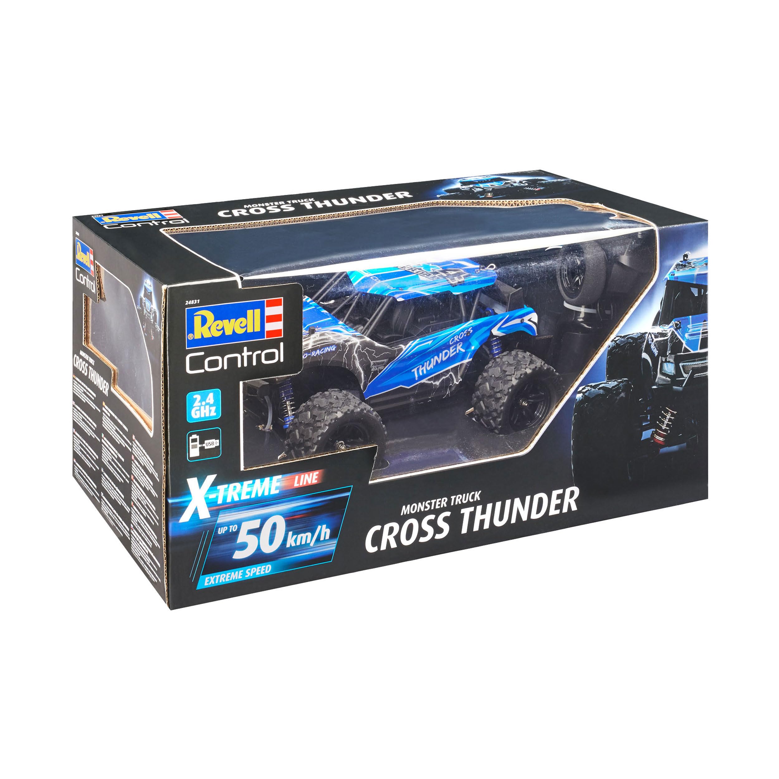 Revell Control X-TREME Monster Truck "Cross Thunder" I RC truggy w skali 1:18, napęd na wszystkie koła i opony buldoga, prędkość do 50 km/h, z akumulatorem litowo-jonowym, czas jazdy 20 minut, kolor