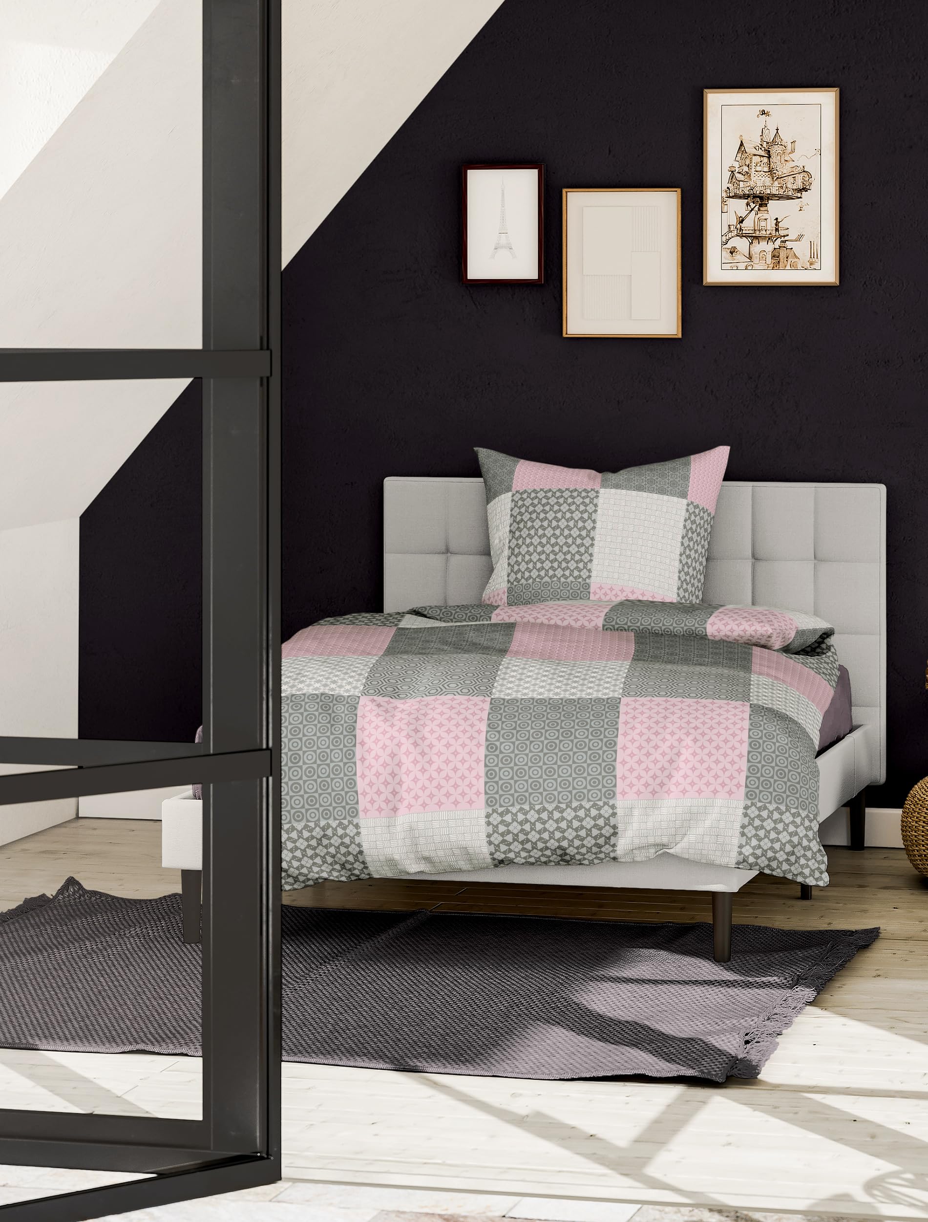 Bierbaum Flannelette Bed Linen, Design 6277_13, Pink, 155 x 220 cm, 80 x 80 cm, Comfort Size, Designed in Germany