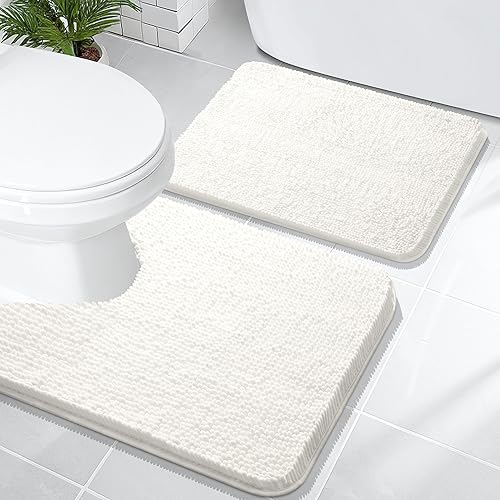 Miniatura 106 de OLANLY Juego de 2 alfombras de baño, tapetes de baño de felpilla suave y absorbente y tapete para inodoro con contorno en forma de U, alfombra de