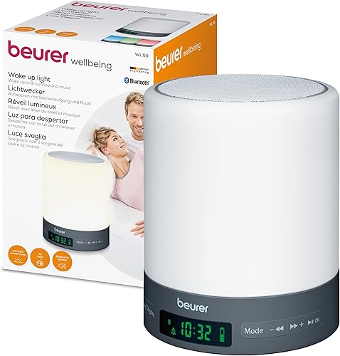  Beurer WL50 Wake Up Light | Daylight Table Lamp | Helps to Support The Sleep Rhythm | LED Technology | FM Radio with 10 Memory Spaces | Bluetooth & Aux Input | 3 Light Levels 