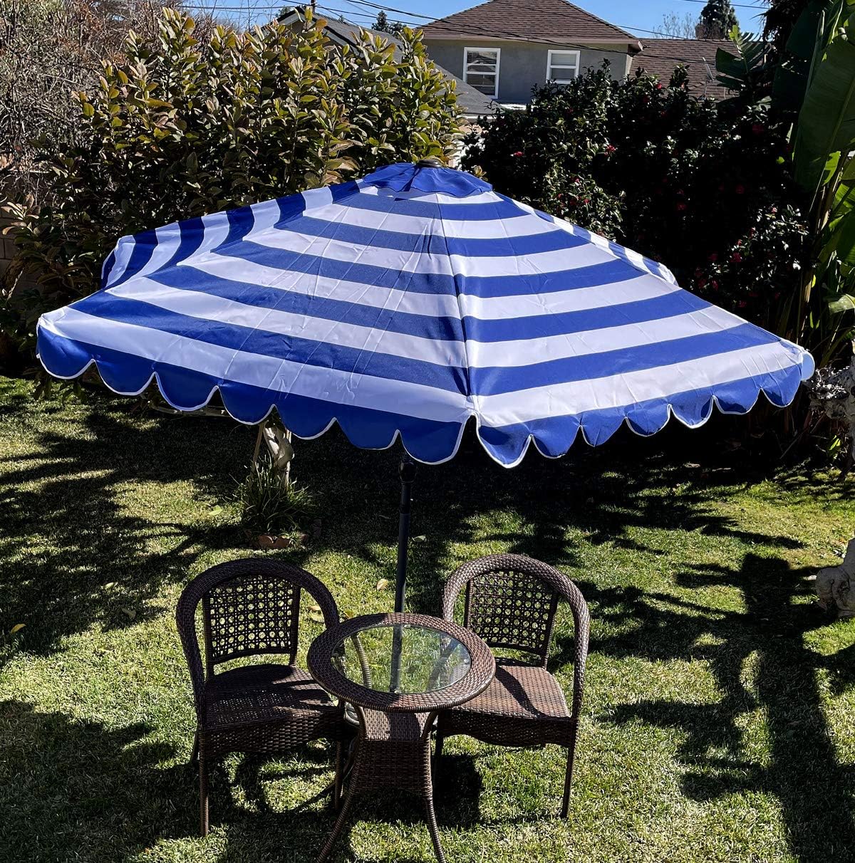 BELLRINO DECRO Royal / White Scalloped Edge Replacement Edge Umbrella Canopy for 9ft 6 Ribs (Canopy Only) C004-6RW-ROYAL
