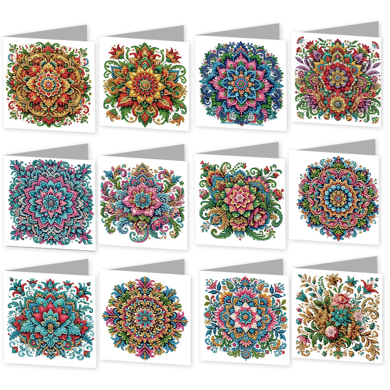 12PCS DIY Diamond Arts Easter Cards with Envelopes DIY Diamond Arts Mandala Greeting Card Kits for Family Friend Handmade Postcard Gifts
