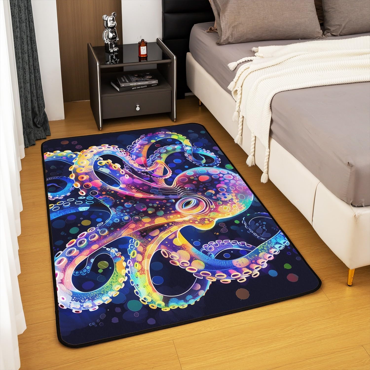 jejeloiu Ocean Themed Living Room Rugs for Bedroom Area Rug 3x5 Octopus Decor Carpet for Boys Girls Teens Tentacles Indoor Floor Mat Black Purple