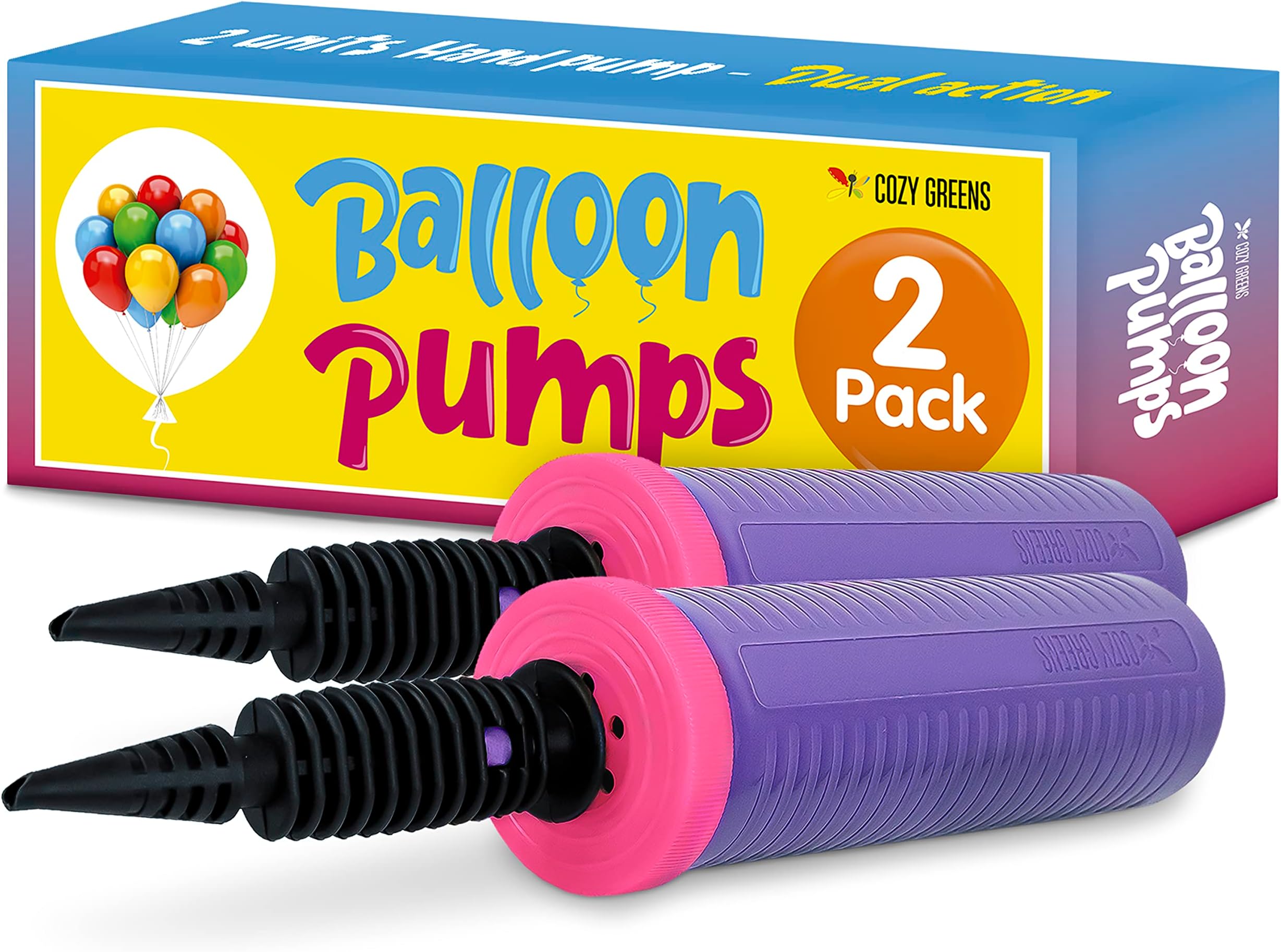 Balloon Pump Hand Held, Inflator Air Pump for Balloons - 2Way Dual Action, Friends can Help - Sturdy Ballon Inflator Pump