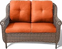 Vista 7 de Sofá de mimbre para patio, sofá de mimbre para exteriores, resistente para todo tipo de clima, sofás para 2 personas con respaldo alto y cómodos