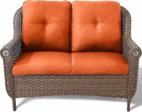 Miniatura 7 de Sofá de mimbre para patio, sofá de mimbre para exteriores, resistente para todo tipo de clima, sofás para 2 personas con respaldo alto y cómodos