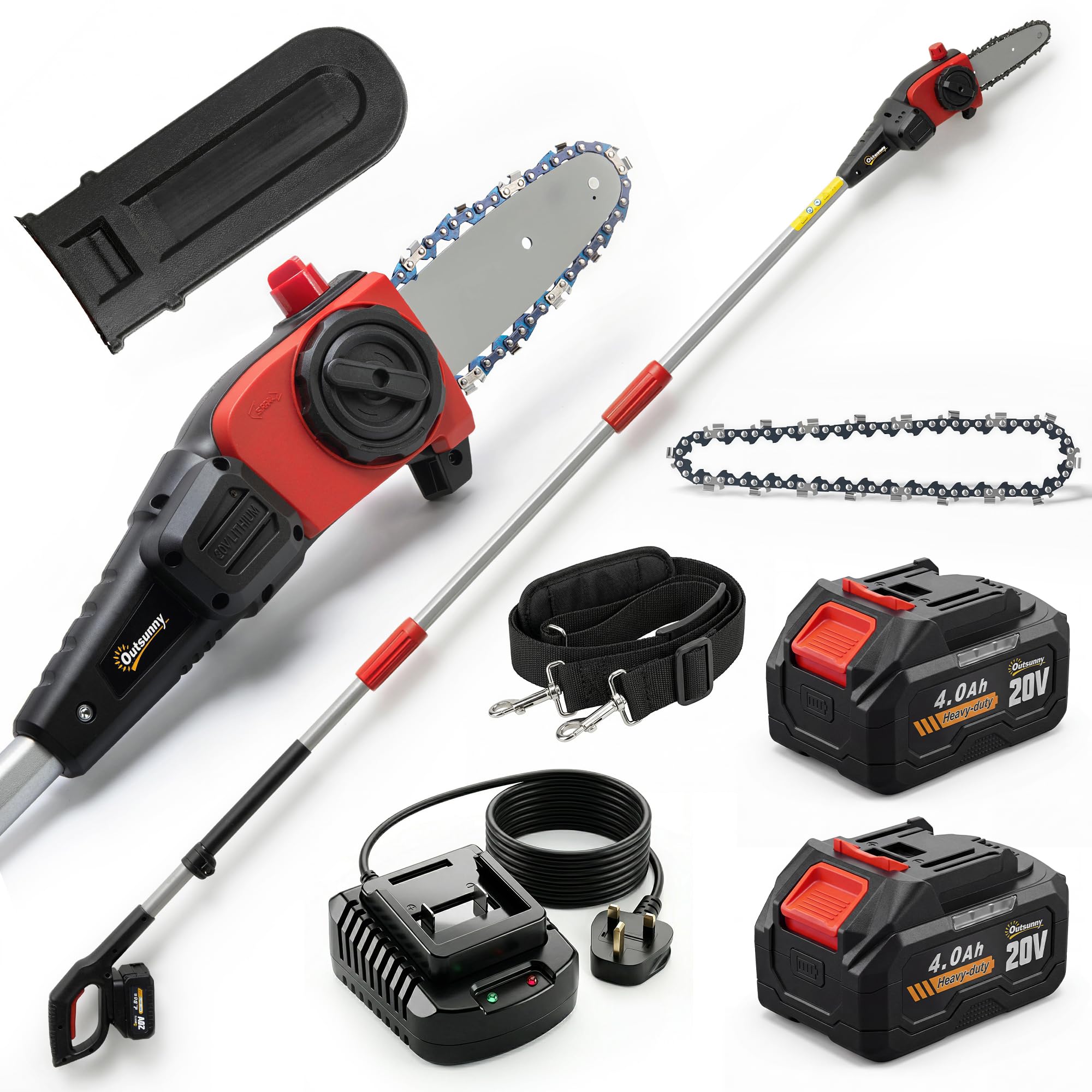 Outsunny Black Cordless Pole Chainsaw, 1.94M/2.56M Electric Chainsaw - 194/256L X 13W X 19H Cm - 1