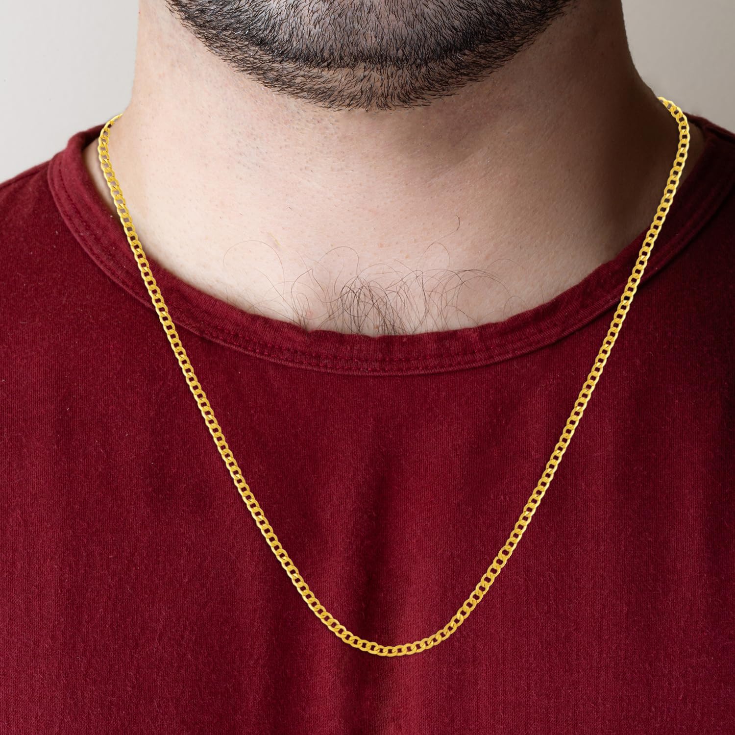 Gold Chains: Solid 10K Yellow Gold Hollow Cuban Gold Chain 3.36mm Necklace for Women Men