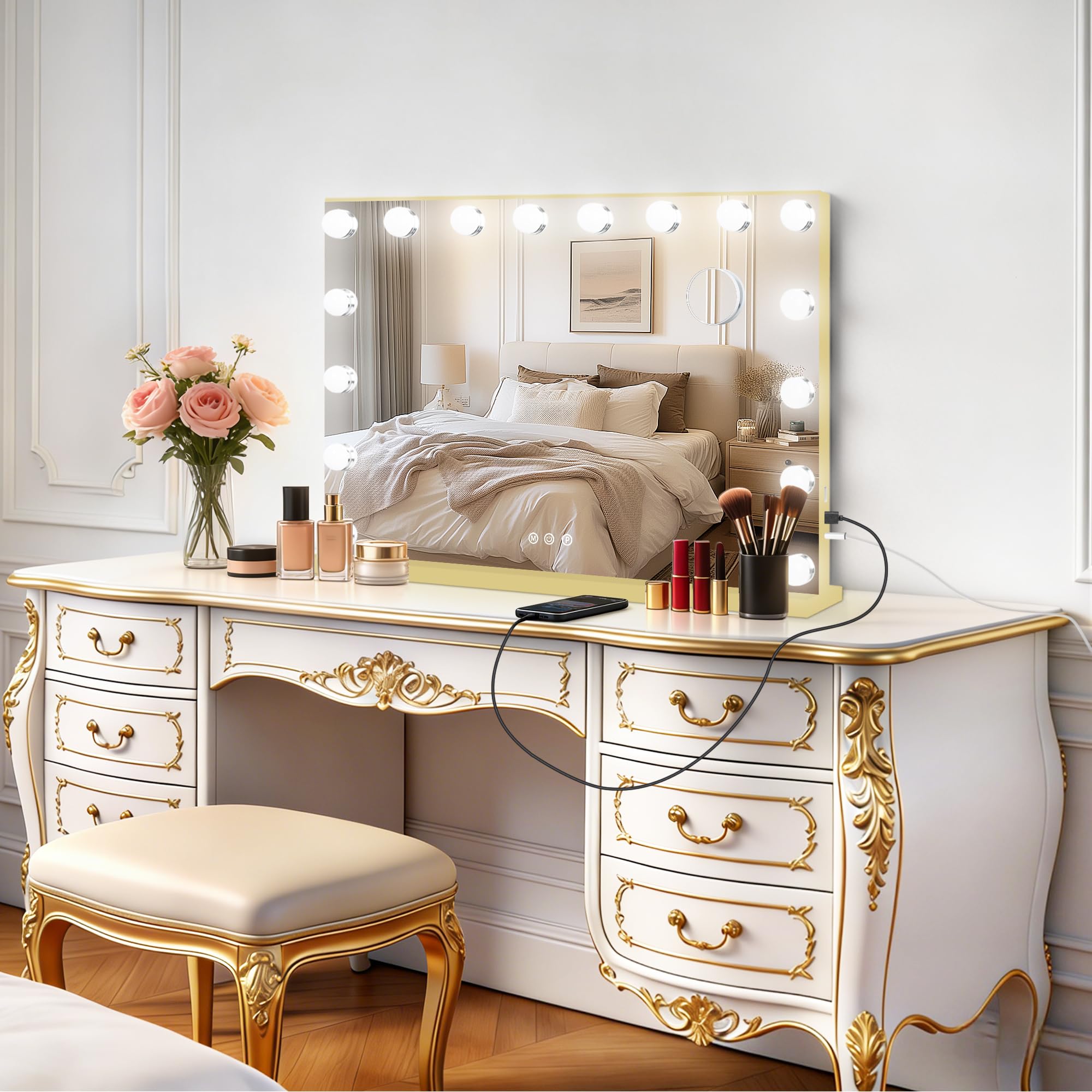 Moonee Lighted Vanity Mirror with Dimmable Bulbs and 10X Magnification