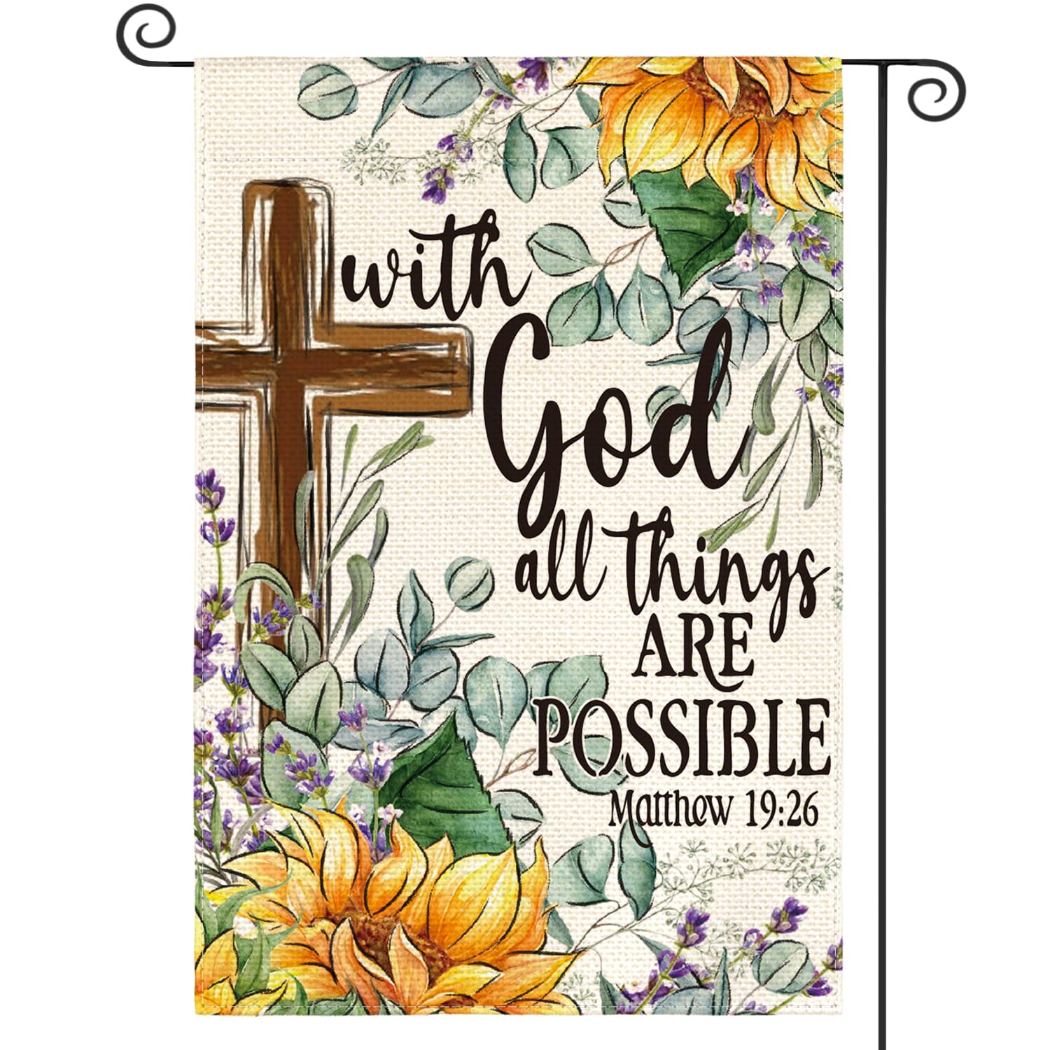 AVOIN colorlife Sunflower Spring Summer Garden Flag 12x18 Inch Double Sided Outside, With God All Things Are Possible Floral Yard Outdoor Decoration