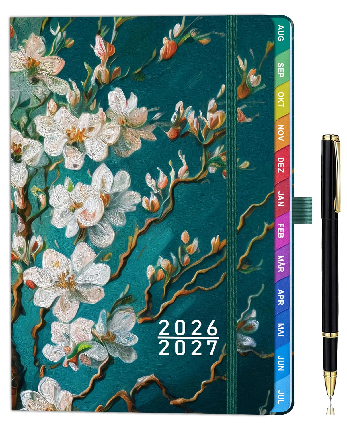 ZXHQ Lehrerplaner/Schulplaner 2026–2027 A5+, Praktischer Lehrerkalender mit Monatsübersicht, Farbig Gestaltete Innenseiten & Monatsregister, Hardcover, Innentasche, 208 Seiten, 16,5 x 22 cm, Türkis