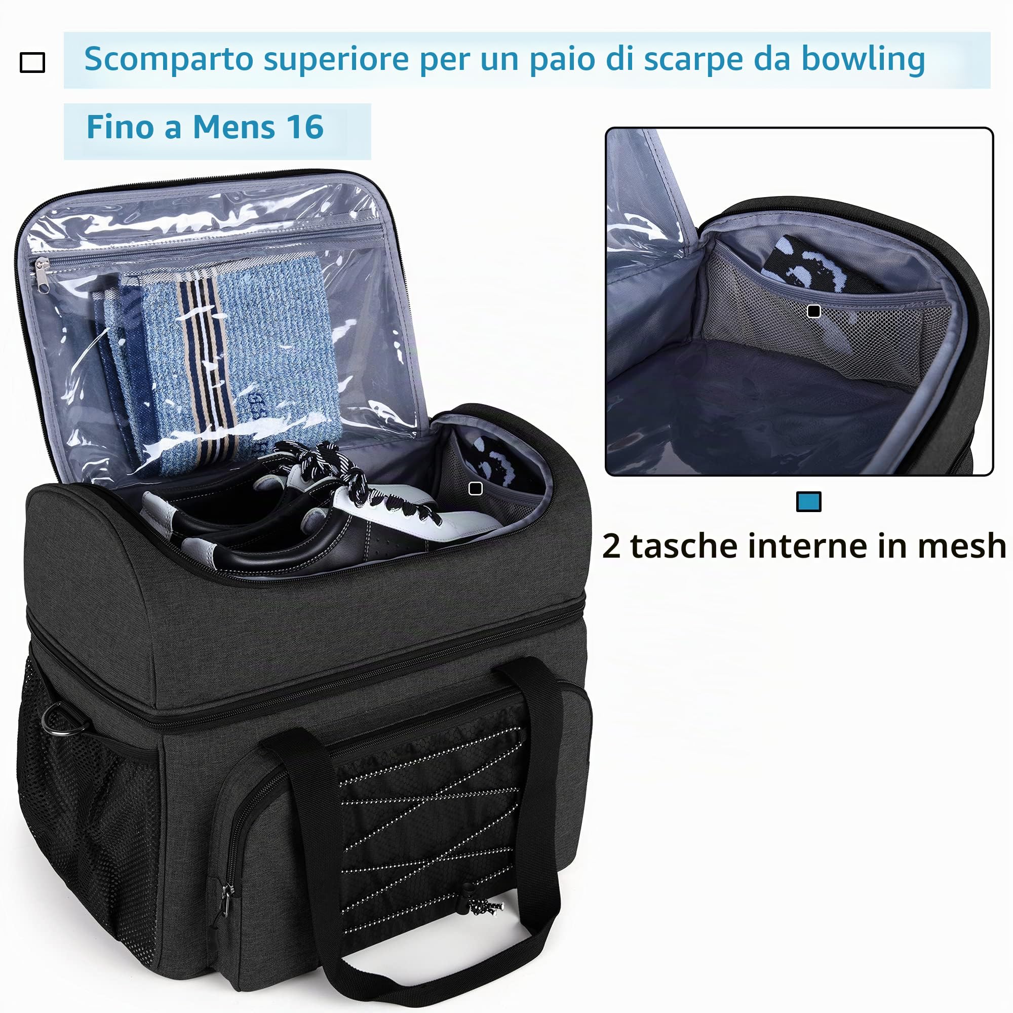 DSLEAF Borsa da bowling per 2 palline con tazze da bowling in legno e divisorio imbottito per doppia palla, solo borsa (design brevettato)
