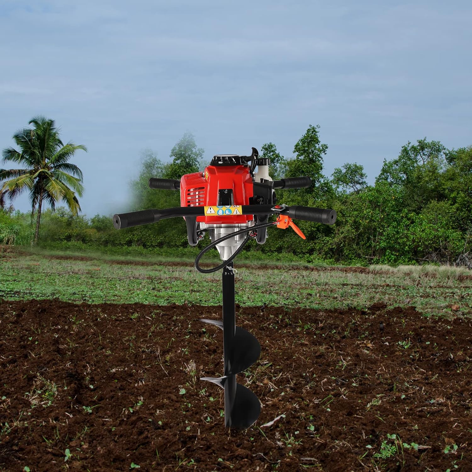 63cc Gas Powered Auger Post Hole Digger, with 8" Auger Triple Drill, 2 Stroke Petrol Gas Powered Earth Auger 2-Person Auger for Planting, Earth Burrowing/Drilling & Fences