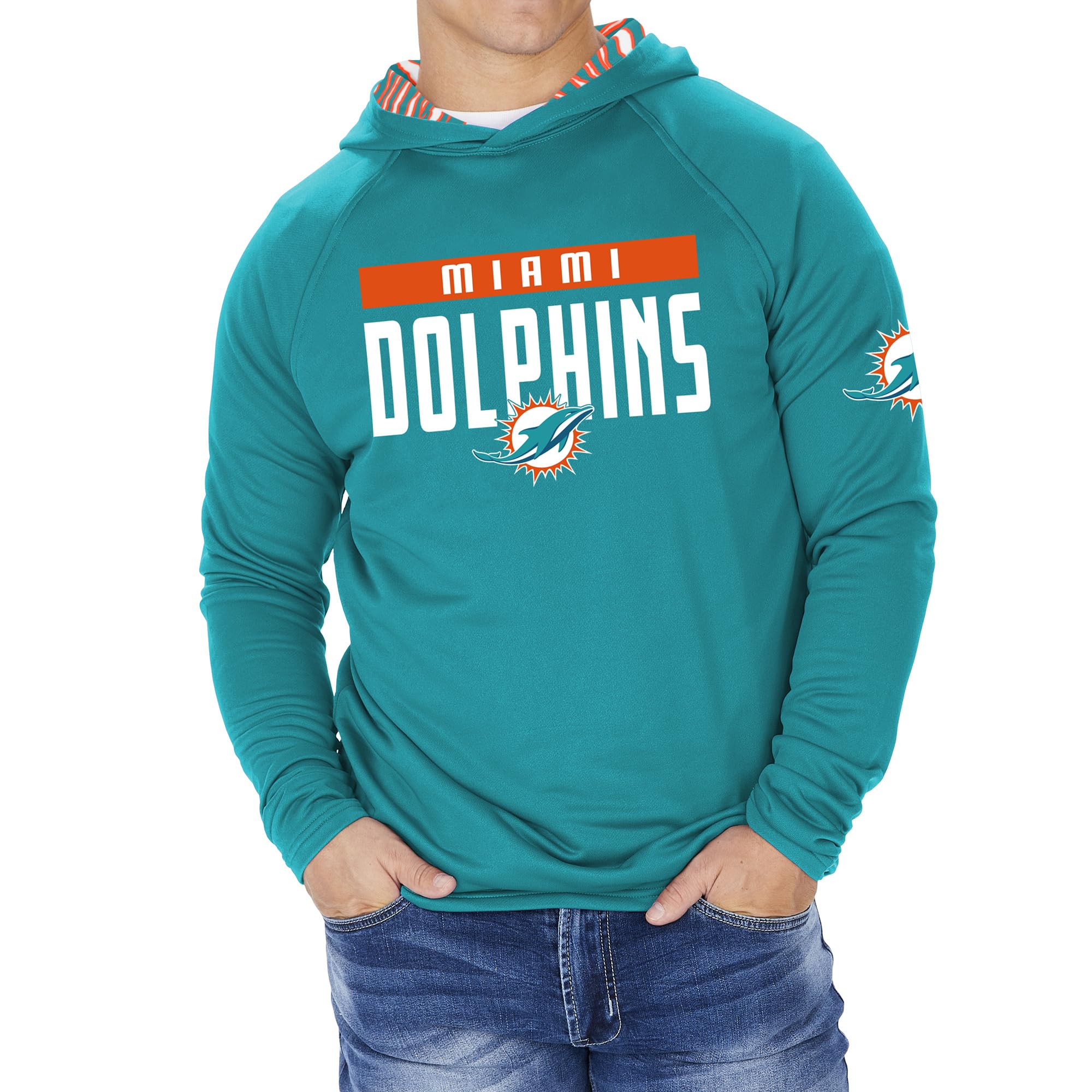 Zubaz NFL Football Men's Solid Team Hoodie with Camo Lined Hood and Sleeve Graphic — view 7
