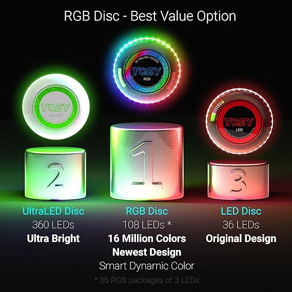 TOSY Bundle of 3-2X RGB Black + Blue - Frisbee 108 LEDs, 16 Million Colors