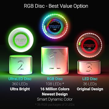 TOSY Bundle of 3-2X RGB Black + Blue - Frisbee 108 LEDs, 16 Million Colors