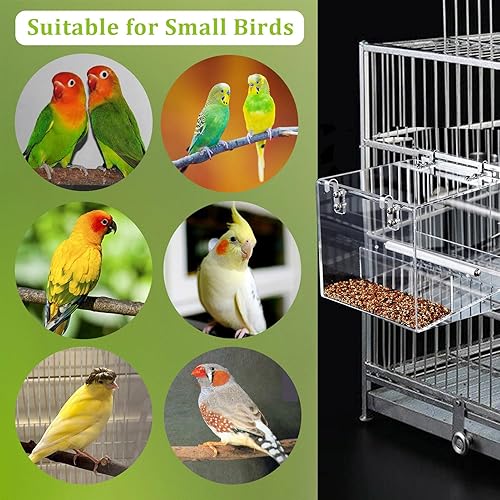 Miniatura 4 de No Mess Bird Feeder for Cage, Automatic Acrylic No Spill Bird Feeder Cage for Parakeet Parrot Cockatiels Cockatiels Lorikeet Lovebirds Seeds (Small)