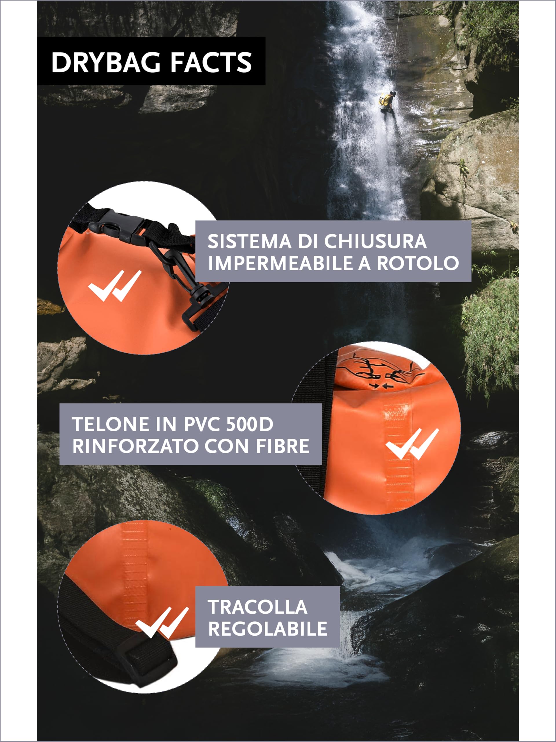 DonDon Dry Bag Borsa Impermeabile da 2l, 5l, 10l, 15l, 20l, 30l con Tracolla
