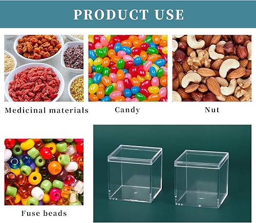 Miniatura 4 de dedoot Cajas de acrílico transparente, cubos cuadrados de plástico, paquete de 4 cajas de almacenamiento de plástico pequeñas con tapa, 2.2 x 2.2 x