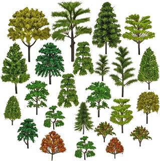 24Pcs Mixed Model Trees Flocked&Textured for HO Train Scenery DIY | Mixed 2.3-5.2", flocked & textured granulated foliage, durable plastic, HO train scenery, diorama, crafts, fade-resistant